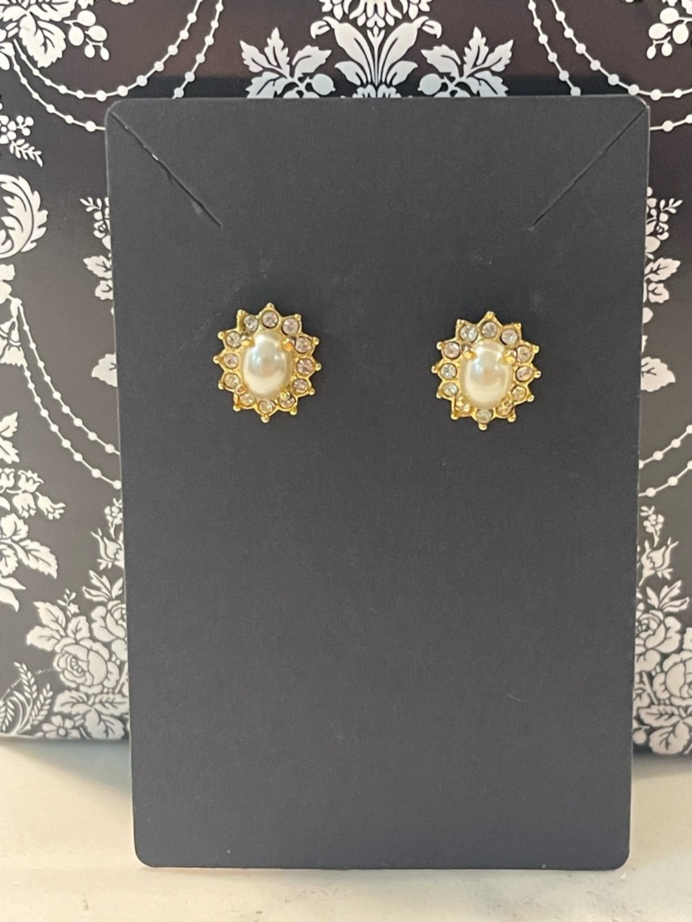 Classic Gold Faux Pearl and Crystal Stud Earrings
